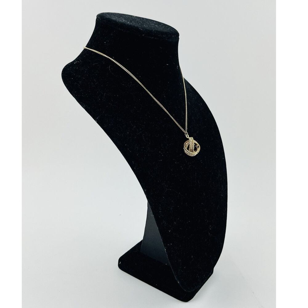 Tahari Goldtone Knotted Chain Necklace Pendant Rhinestones Rope Braided 3 Strand - Picture 8 of 16